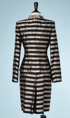 B0241-Tailleur-Robe-et-Veste-Armani-en-soie-rayures-mordoré-et-noires-t36-01