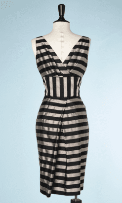 B0241-Tailleur-Robe-et-Veste-Armani-en-soie-rayures-mordoré-et-noires-t36-01