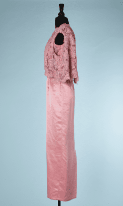 B0249-Robe-du-soir-1960-en-satin-de-soie-rose-et-dentelle-perlée-boléro-t34-06
