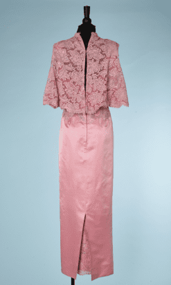 B0249-Robe-du-soir-1960-en-satin-de-soie-rose-et-dentelle-perlée-boléro-t34-06