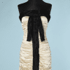 B0685-Robe-en-satin-jersey-écru-plissé-et-satin-noir-Dolce-Gabbana-t36-001