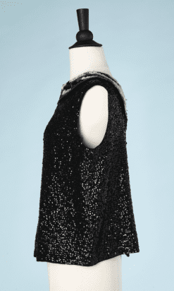 B0699-Pull-1950-en-lainage-noir-pailleté-col-pailleté-blanc-or-argent-T48-001