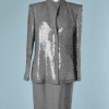 B1694-Tailleur-André-Laug-en-lainage-gris-Veste-entièrement-pailleté-blanc-et-noir-T38-01