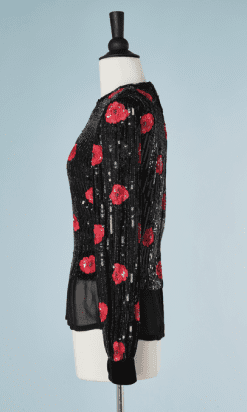 B1745-Blouse-vintage-mousseline-noir-brodé-rouge-André-Laug-T42-01