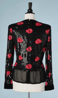 B1745-Blouse-vintage-mousseline-noir-brodé-rouge-André-Laug-T42-01