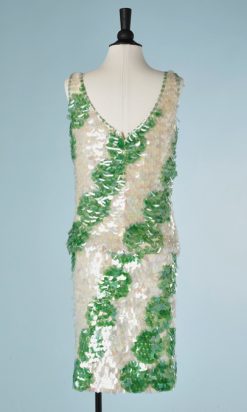 B1752-Jupe-et-top-en-laine-écru-doublé-soie-recouvert-de-grosse-paillettes-T38-40-01