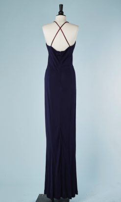 B1791-Robe-longue-du-soir-en-jersey-de-soie-marine-brettelles-strass-Mugler-T38-01.