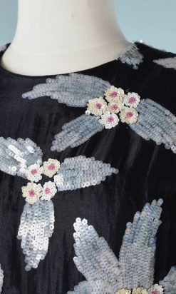 B1801-Robe-de-défilé-André-Laug-marine-haut-mousseline-pailleté-T38-01