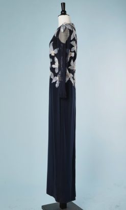 B1801-Robe-de-défilé-André-Laug-marine-haut-mousseline-pailleté-T38-01