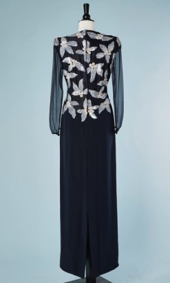 B1801-Robe-de-défilé-André-Laug-marine-haut-mousseline-pailleté-T38-01