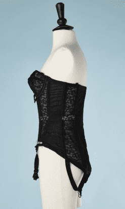 B1967-Guépière-1950-en-dentelle-noire-rubans-bleu-T38-01