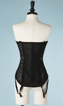 B1967-Guépière-1950-en-dentelle-noire-rubans-bleu-T38-01