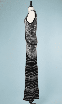 B2159-Robe-longue-en-maille-stretch-noir-grise-et-blanche-Roberto-Cavalli-t46-01