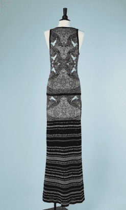 B2159-Robe-longue-en-maille-stretch-noir-grise-et-blanche-Roberto-Cavalli-t46-01