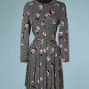 B2161-Robe-en-soie-imprimé-de-pois-blancs-et-fleurs-roses-sur-fond-noir-Christian-Dior-t40-01