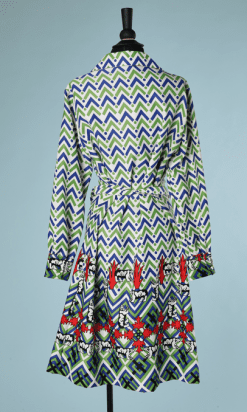 B2162-Robe-1970-Lanvin-polyamide-blanche-verte-et-bleue-et-motifs-dours-t42-01
