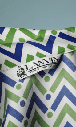 B2162-Robe-1970-Lanvin-polyamide-blanche-verte-et-bleue-et-motifs-dours-t42-01