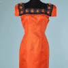 B2164-Robe-orange-Gai-Mattiolo-encolure-brodée-orange-et-bleu-t38-40-01