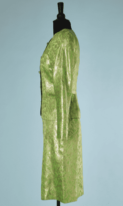 B2173-Tailleur-Ungaro-en-satin-vert-broché-or-t36-01