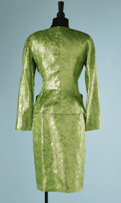 B2173-Tailleur-Ungaro-en-satin-vert-broché-or-t36-01