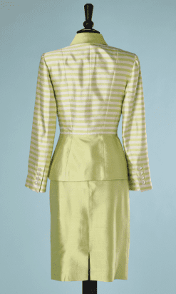 B2174-Tailleur-vintage-en-soie-sauvage-vert-rayures-blanches-t36-01