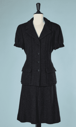 B2175-Tailleur-Chanel-en-lainage-tissé-marine-et-fils-lurex-argent-t40-01