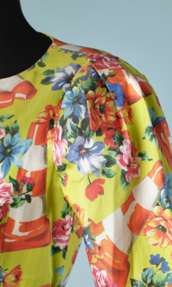 B2196-Robe-Moschino-couture-vert-anis-imprimé-fleurs-t36-01