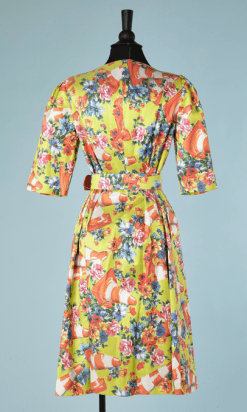 B2196-Robe-Moschino-couture-vert-anis-imprimé-fleurs-t36-01