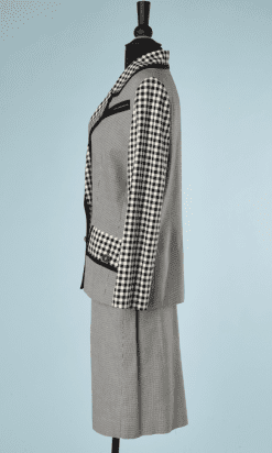 B2212-Tailleur-Jacques-Fath-à-carreaux-et-pied-de-poule-noir-et-blanc-T3840-01
