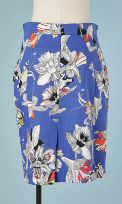 B2219-Jupe-en-coton-bleu-imprimé-fleurs-Versace-T42-01