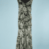Robe 1930 mousseline noire imprimé fleurs grises et vertes