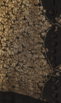 B2664-Robe-longue-1930-en-crêpe-noir-haut-lamé-or-et-fleurs-rouges-vertes-bleues-T46-01