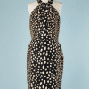 B2684-Robe-Christian-Dior-en-soie-noire-tâchetée-écrue-et-beige-T40-01