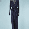B2701-Robe-longue-du-soir-en-satin-bleu-nuit-encolure-en-voile-Halston-T36-01
