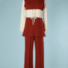 B2709-Tailleur-pantalon-1970-en-lainage-écru-marron-T40-01