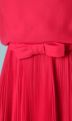 B2713-Robe-1960-cocktail-en-voile-fushsia-plissé-soleil-noeud-taille-T36-01
