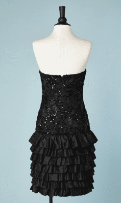 B2133-Robe-bustier-du-soir-en-dentelle-noire-pailletée-multi-volants-Christian-Dior-t38-01