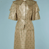 B2225-Tailleur-brocard-et-satin-taupe-vert-et-or-Irène-1950-T42-01