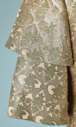 B2225-Tailleur-brocard-et-satin-taupe-vert-et-or-Irène-1950-T42-01