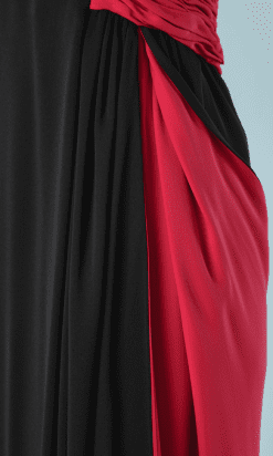 B2250-Robe-bustier-en-crêpe-de-soie-noir-plastron-plissé-rouge-Valentino-T36-01