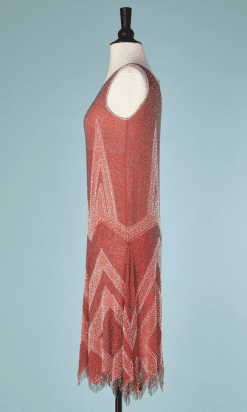 B2289-Robe-1925-en-voile-rouge-perles-blanches-argentés-T40-01