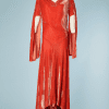 B2448-Robe-longue-du-soir-1930-en-velours-de-soie-orange-manches-découpés-T38-01