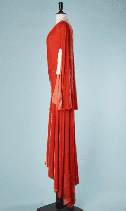B2448-Robe-longue-du-soir-1930-en-velours-de-soie-orange-manches-découpés-T38-01