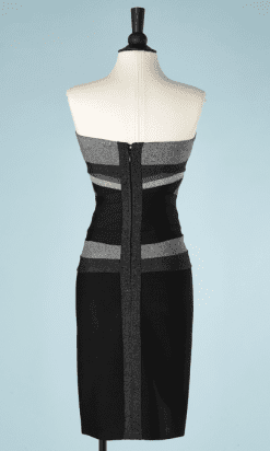 B2526-Robe-vintage-en-maille-stretch-noir-gris-foncé-gris-clair-Hervé-Léger-T34-01