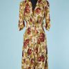 B2844-Robe-1940-jersey-jaune-imprimé-marron-et-vert-olive-fleurs-T40-01
