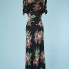 B2871-Robe-longue-du-soir-noir-bouquets-de-fleurs-haut-en-mousseline-T34-01