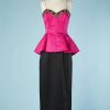 B2808-Robe-du-soir-Bill-Blass-en-satin-rose-et-noir-et-strass-T3840-01