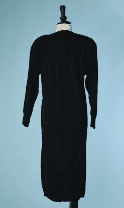 B3213-Robe-1950-en-laine-noir-perlee-or-argent-Pierre-Cardin-T44-01