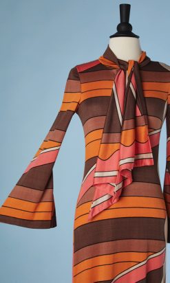 B3224-Robe-longue-1970-en-jersey-a-rayures-cravate-Louis-ferraud-t36-001