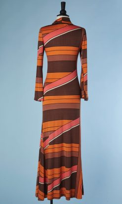 B3224-Robe-longue-1970-en-jersey-a-rayures-cravate-Louis-ferraud-t36-001
